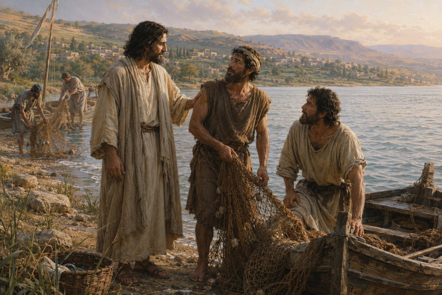 Jesus personally calling fishermen beside the Sea of Galilee