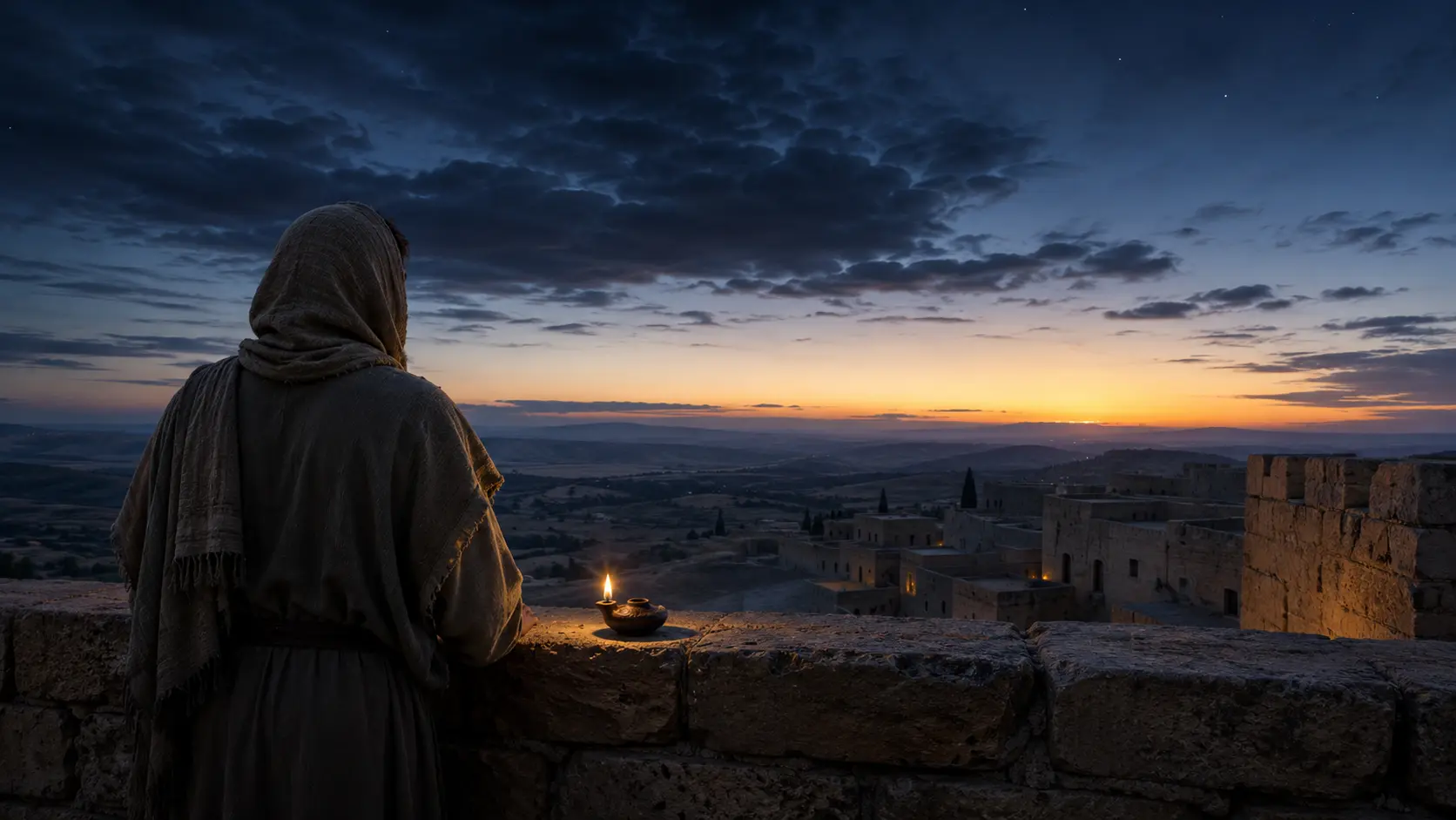 A watchman waiting faithfully before dawn with his lamp still burning